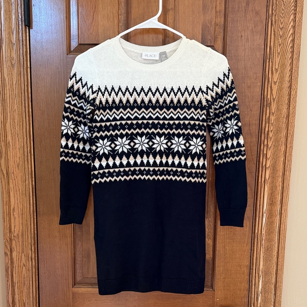 The Children’s Place Cream and Black Fairsle Sweater Dress